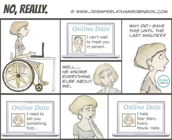 a comic strip about online dating in wheelchair