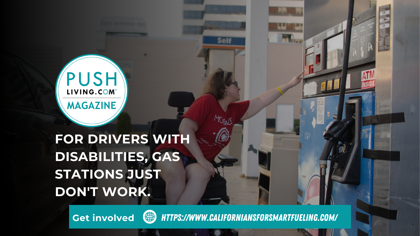 A woman on a wheelchair wearing a red shirt