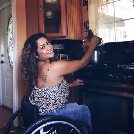 cynthia shows how she cooks her favorite recipes while using wheelchair